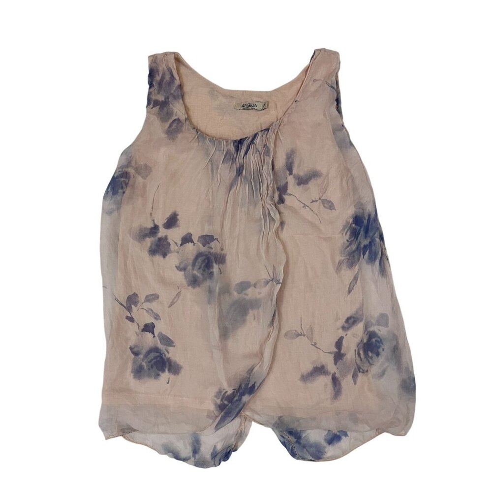 Angela Romantic Sheer Floral Blouse Sleeveless Pastel S Balletcore 100% Silk